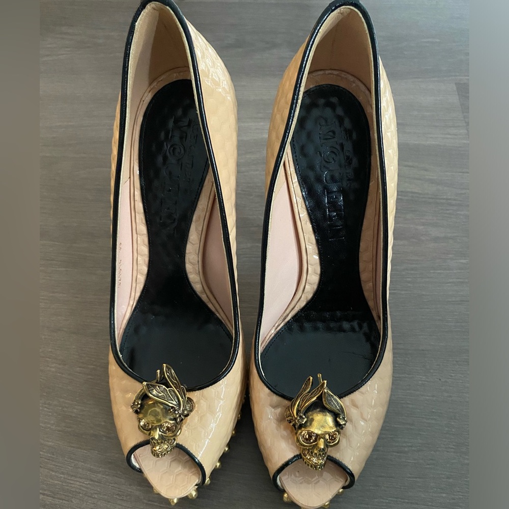 Alexander McQueen Snakeskin Peep Toe Pumps